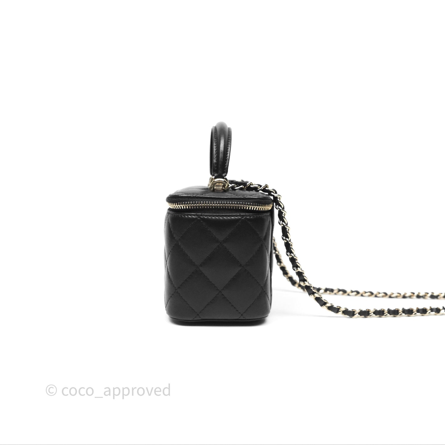 Chanel Vanity Rectangular Top Handle Black Lambskin Gold Hardware