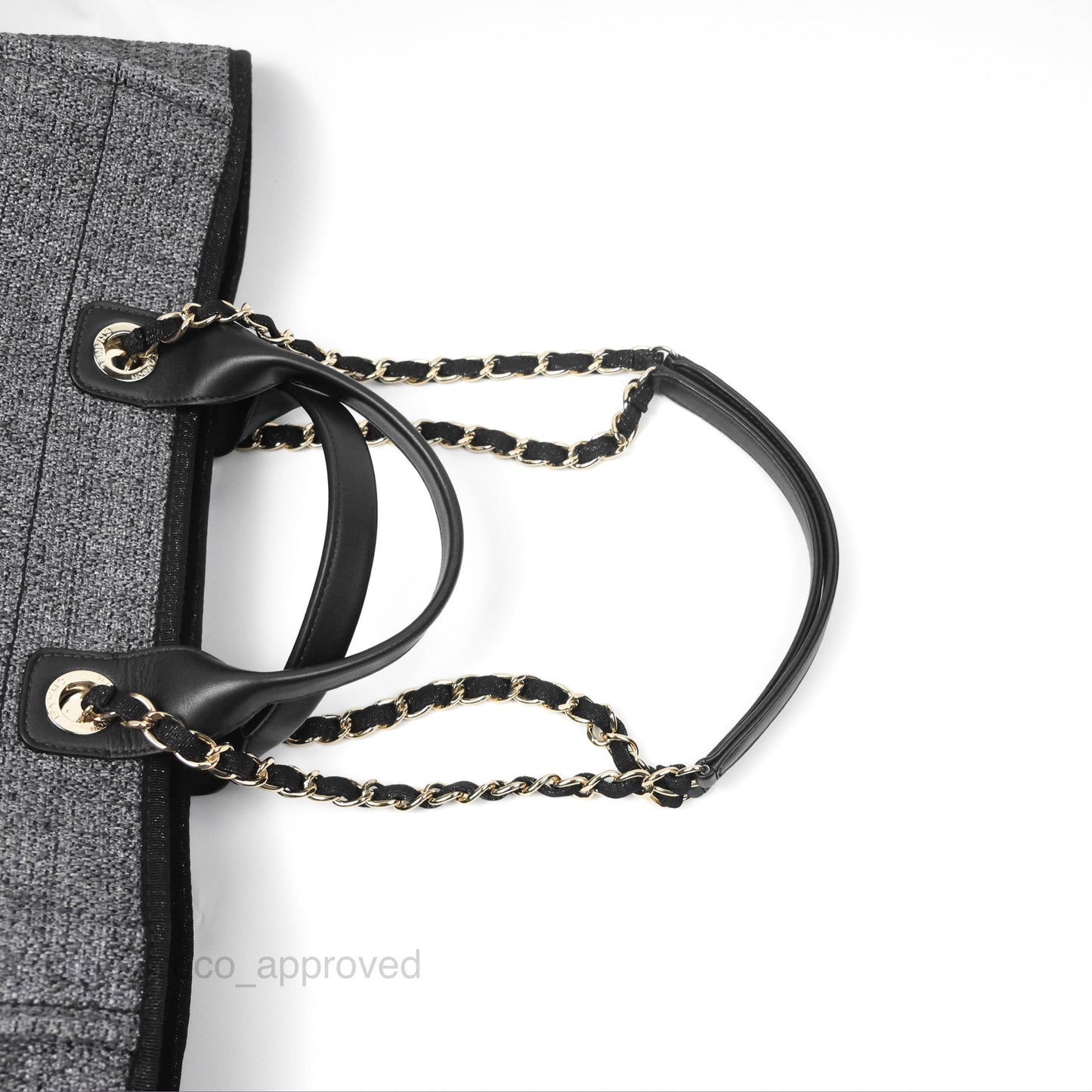 Chanel Large Deauville Glitter Black Grey Raffia Gold Hardware