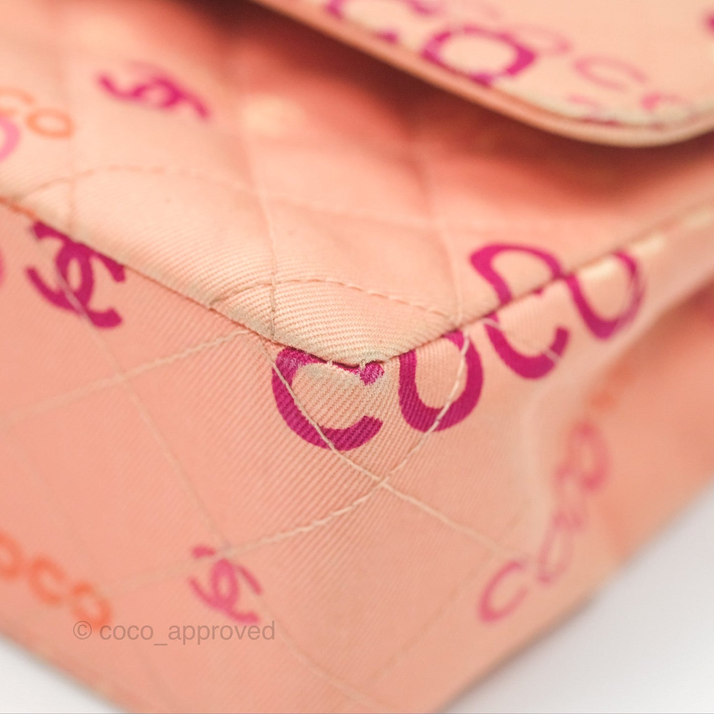 Chanel Coco Logo Medium Classic Flap Quilted Coral Pink Canvas Gold Hardware