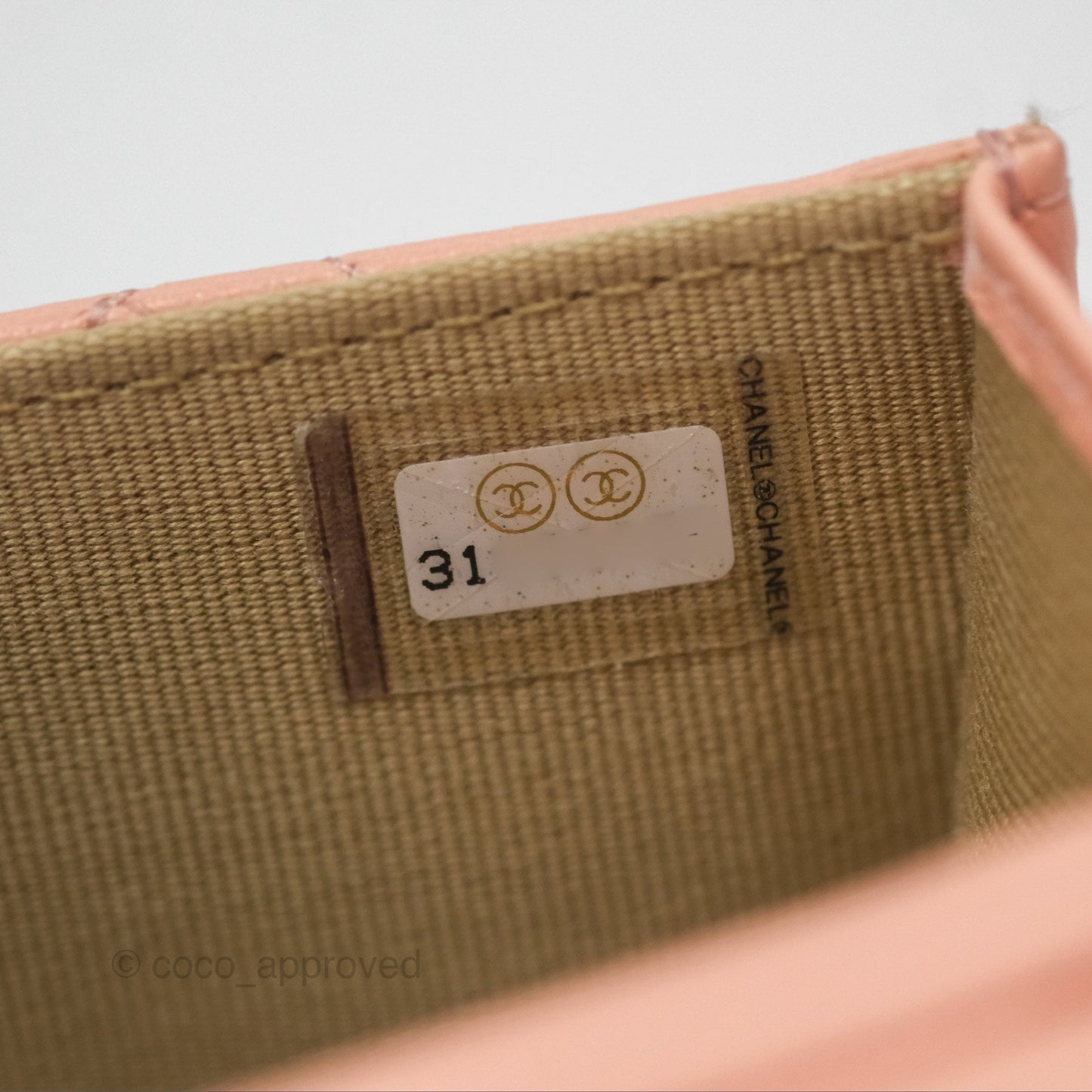 Chanel Pearl Crush Card Holder Pink Beige Lambskin Aged Gold Hardware