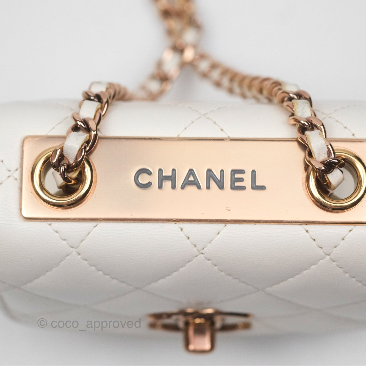 Chanel Mini Quilted Trendy CC Clutch With Chain White Lambskin Rose Gold Hardware
