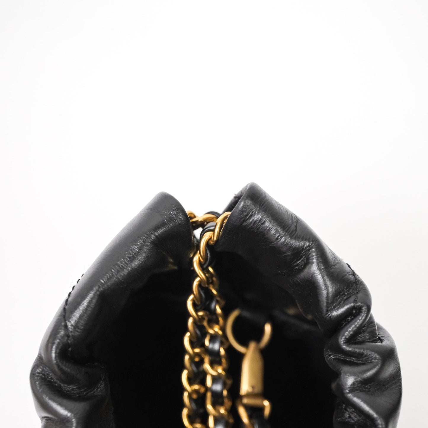 Chanel 22 Mini Bag Black Crumpled Calfskin Aged Gold Hardware