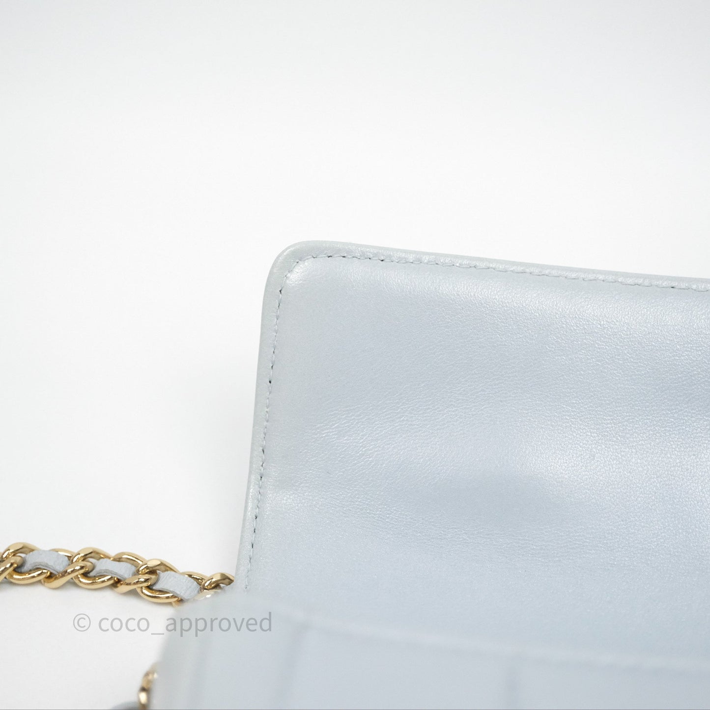Chanel East West Chocolate Bar Flap Bag Blue Lambskin 24K Gold Hardware