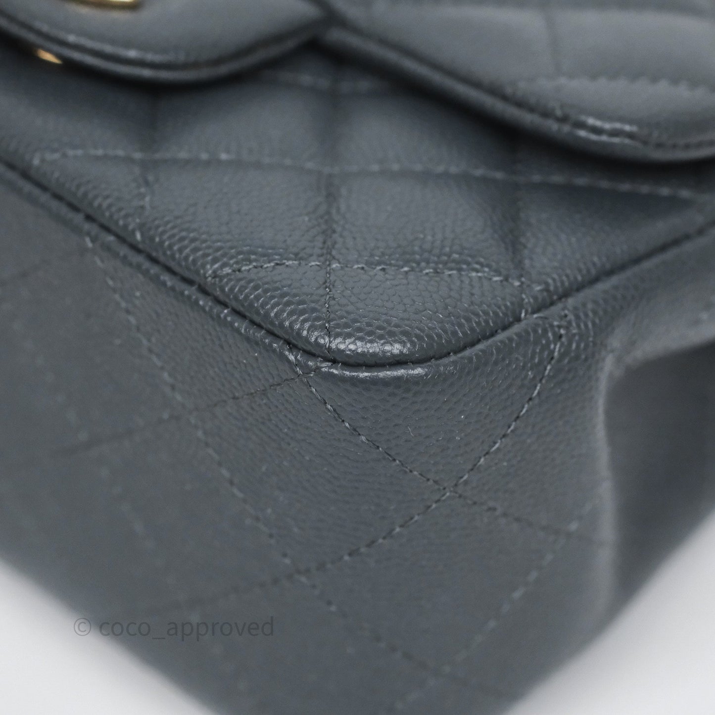 Chanel Mini Square Flap Quilted Dark Grey Blue Caviar Gold Hardware