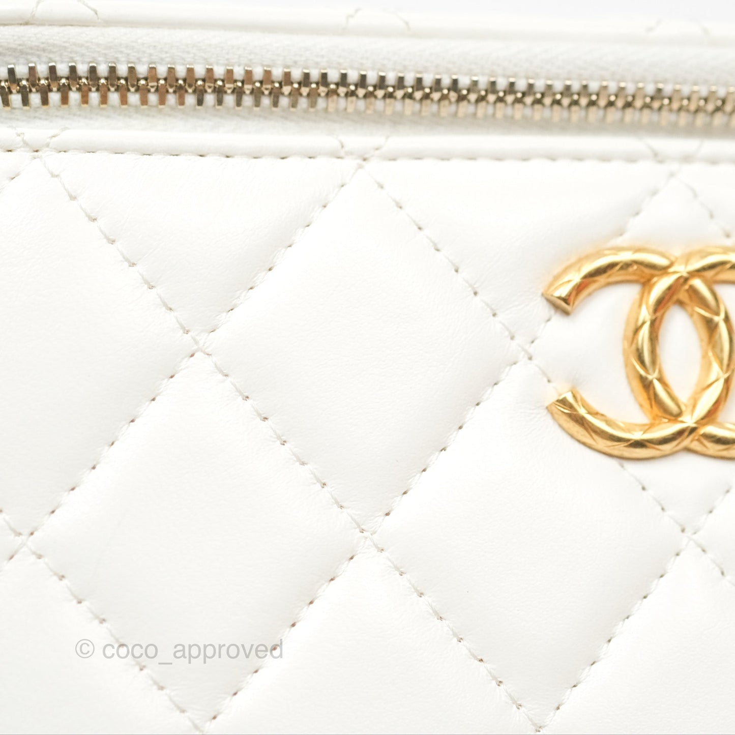 Chanel All Slide Vanity with Adjustable Chain White Lambskin Aged Gold Hardware