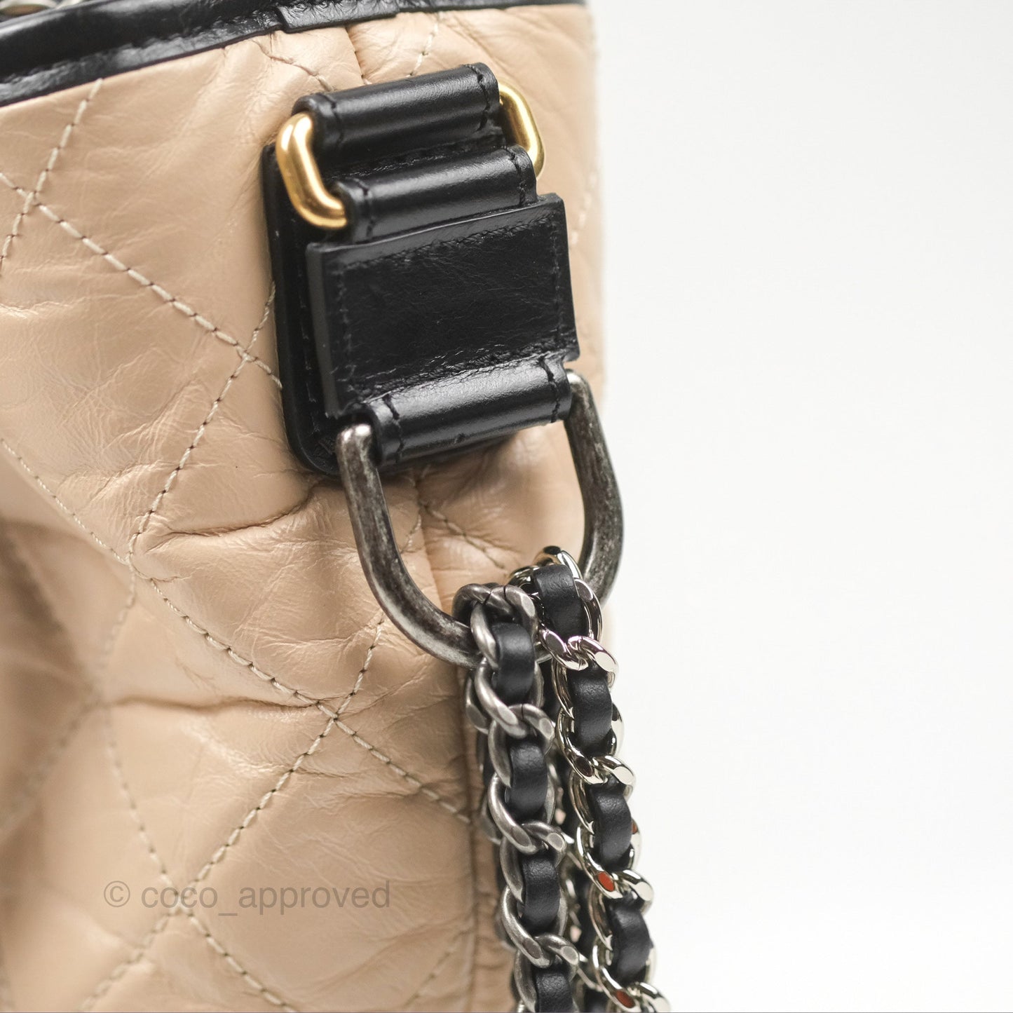 Chanel Large Gabrielle Hobo Beige Black Aged Calfskin Mixed Hardware