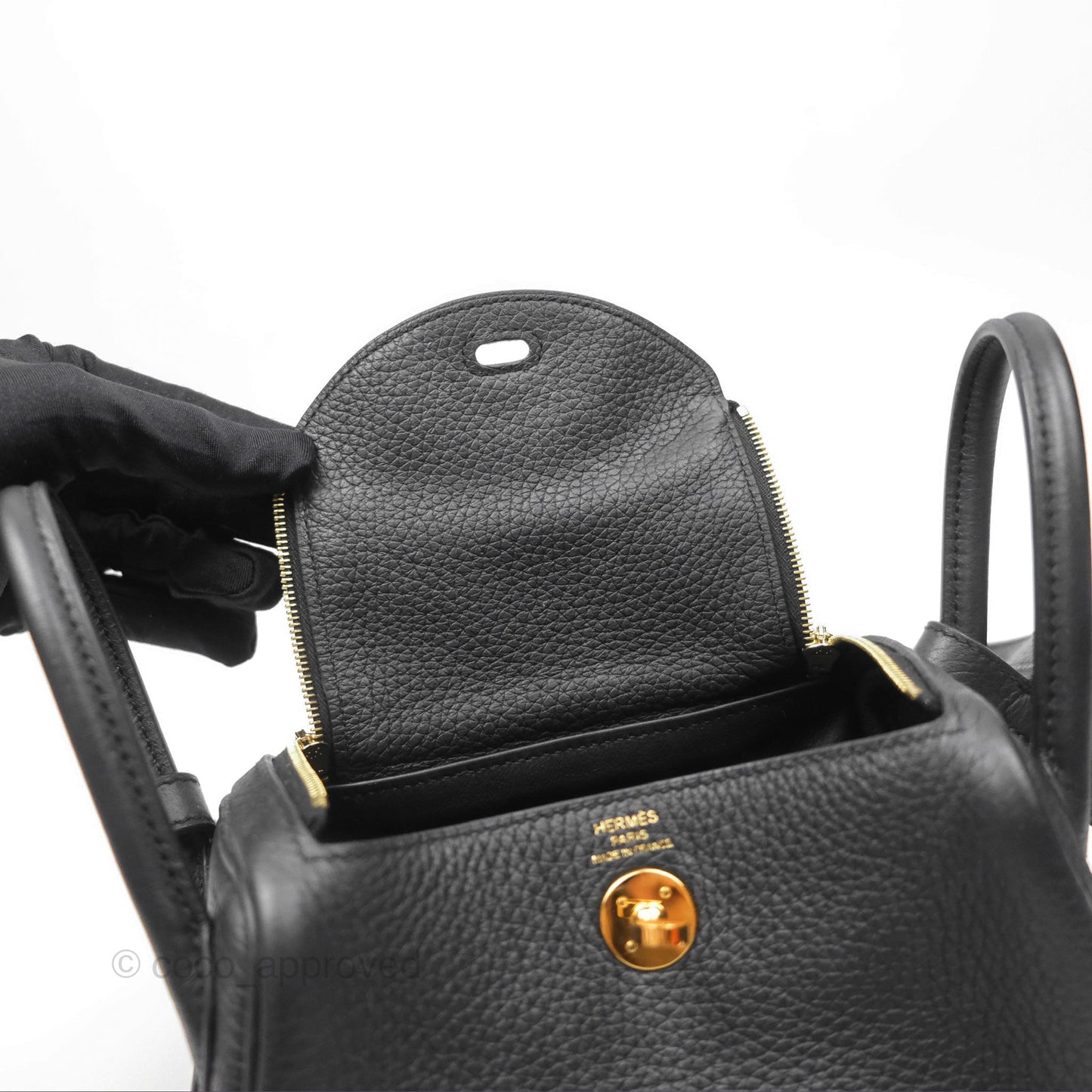 Hermès Mini Lindy 20 Noir 89 Clemence Gold Hardware