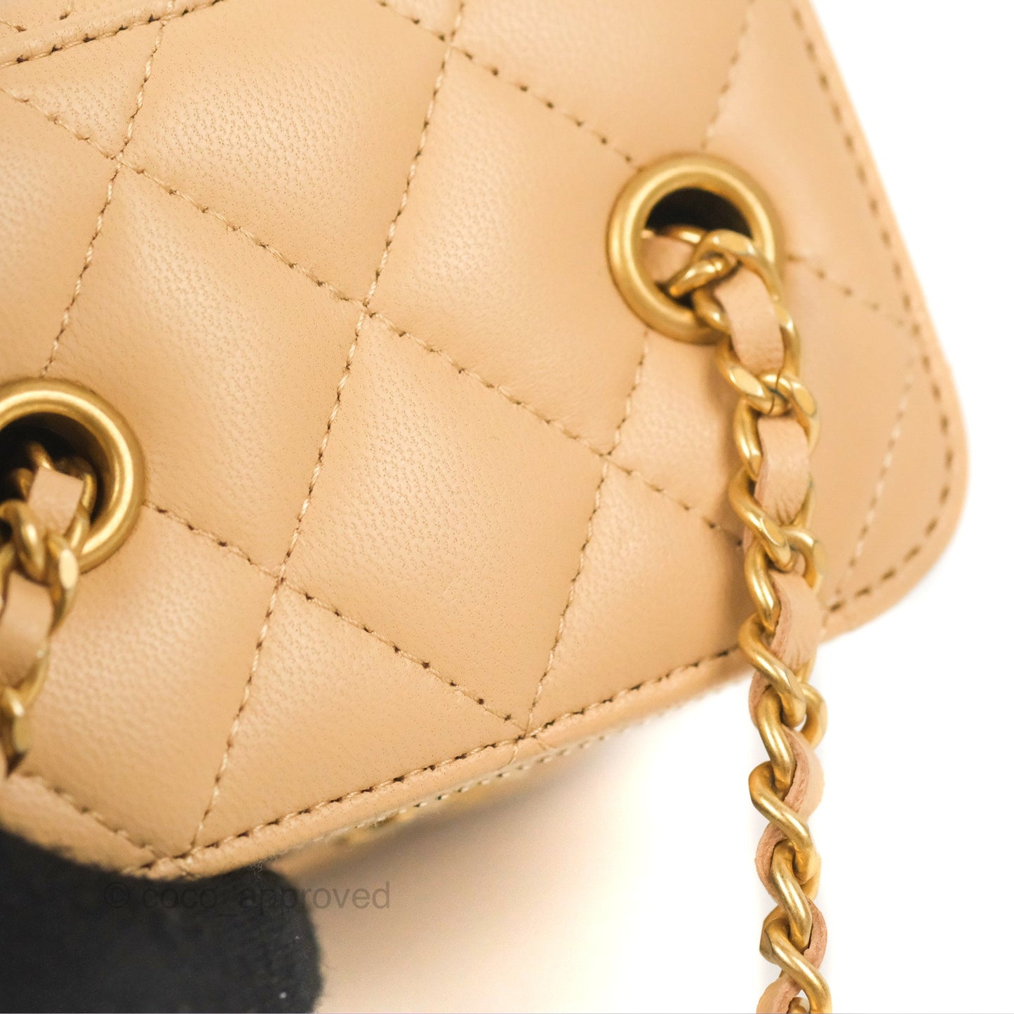 Chanel Mini Pearl Crush Vanity With Chain Beige Lambskin Aged Gold Hardware