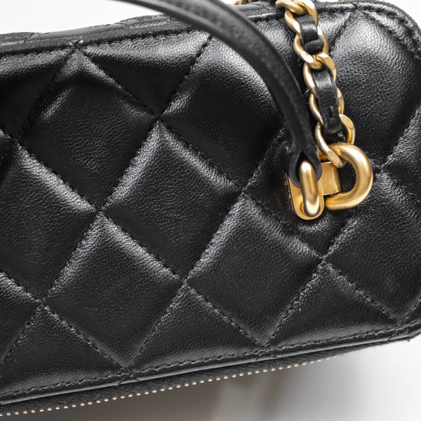 Chanel Vanity Rectangular Top Handle Black Lambskin Gold Hardware
