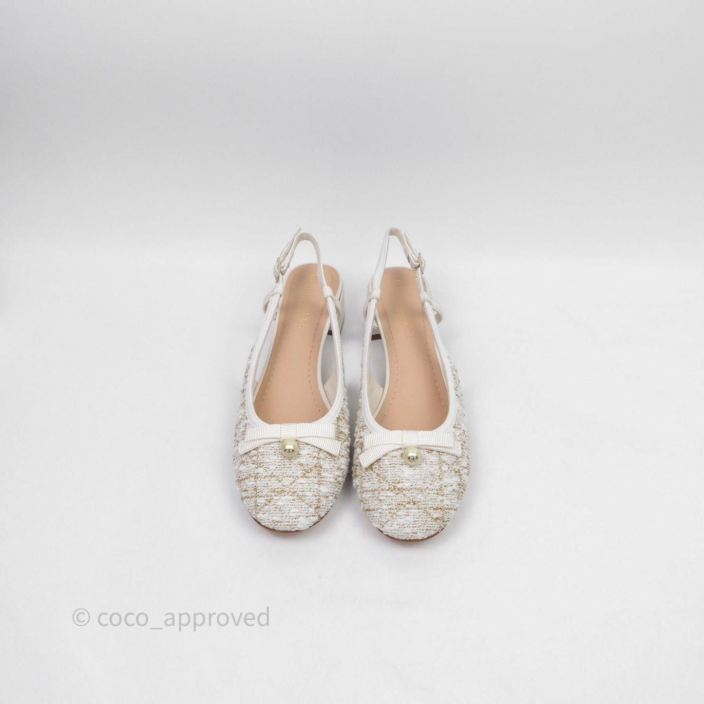 Dior Ballet Slingback Pump White Cannage Tweed Gold-Tone Metallic Thread