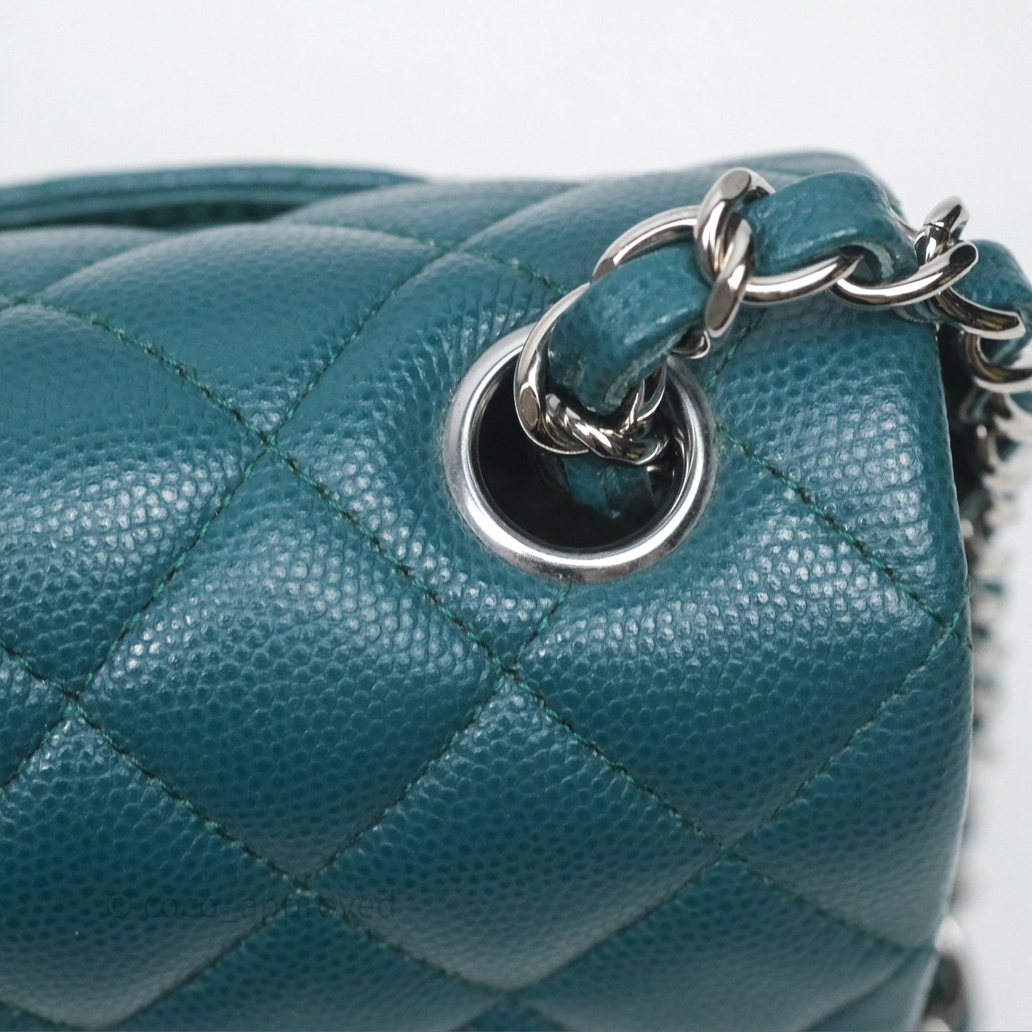 Chanel Quilted Mini Rectangular Green Caviar Silver Hardware