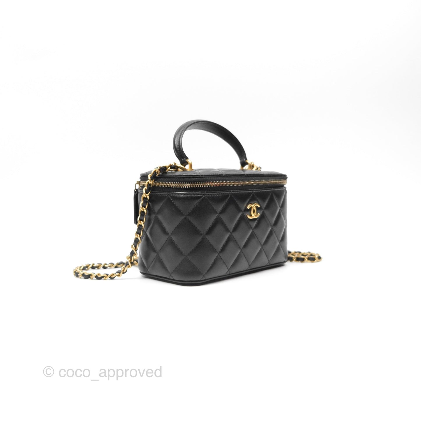 Chanel Vanity Rectangular Top Handle Black Lambskin Gold Hardware
