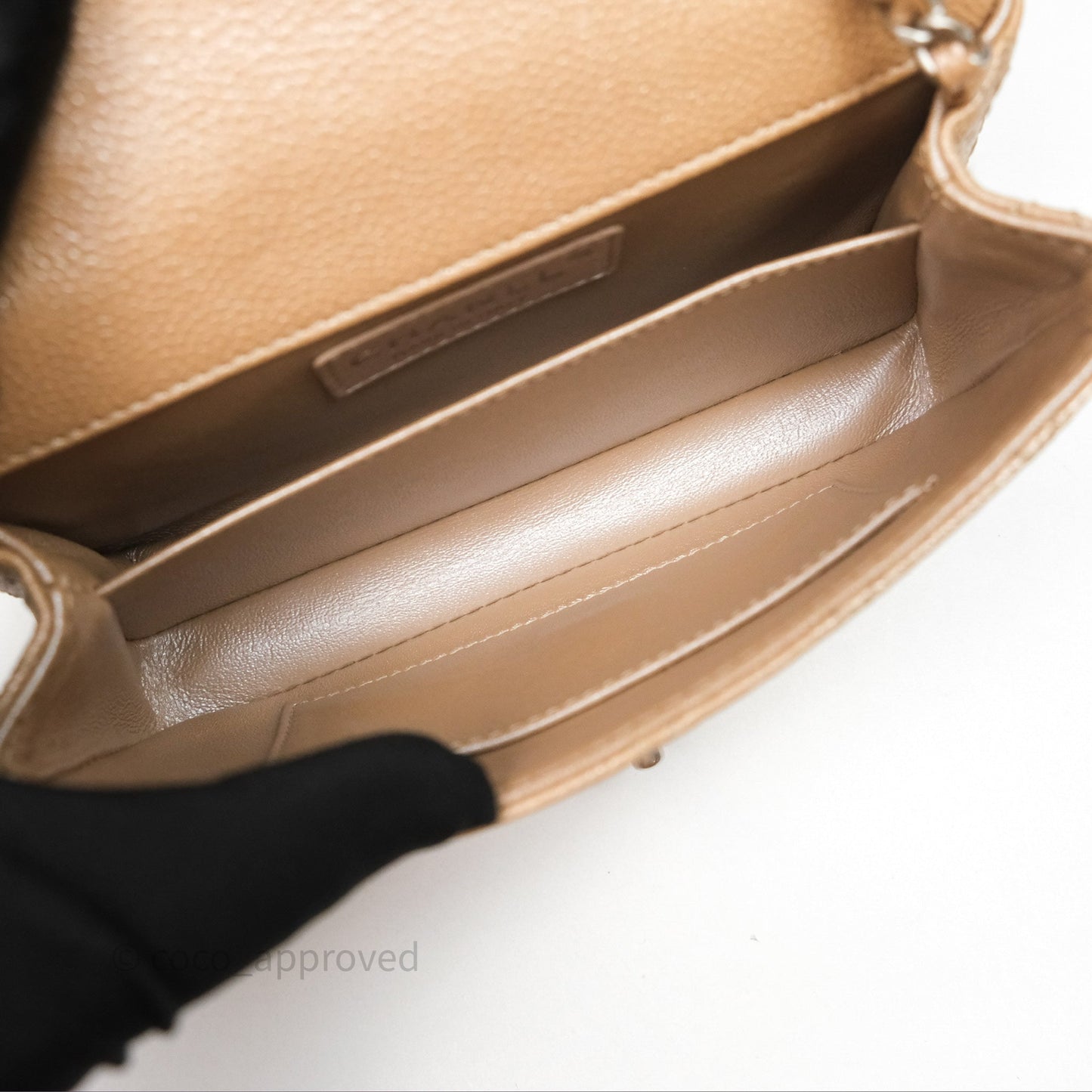 Chanel Quilted Extra Mini Rectangular Flap Beige Caviar Matt Silver Hardware