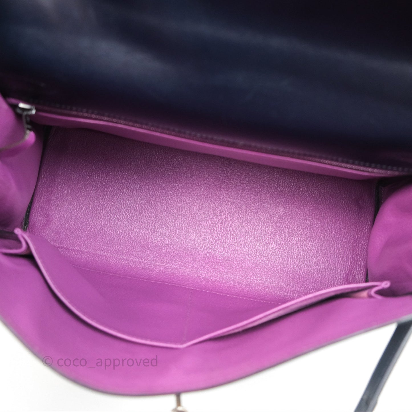 Hermès Vintage Kelly 32 Retourn Navy/Purple Box Leather Palladium Hardware