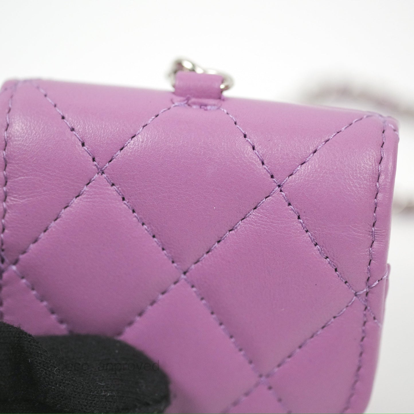 Chanel Quilted Airpods Pro Case with Removable Chain Purple Lambskin Silver Hardware