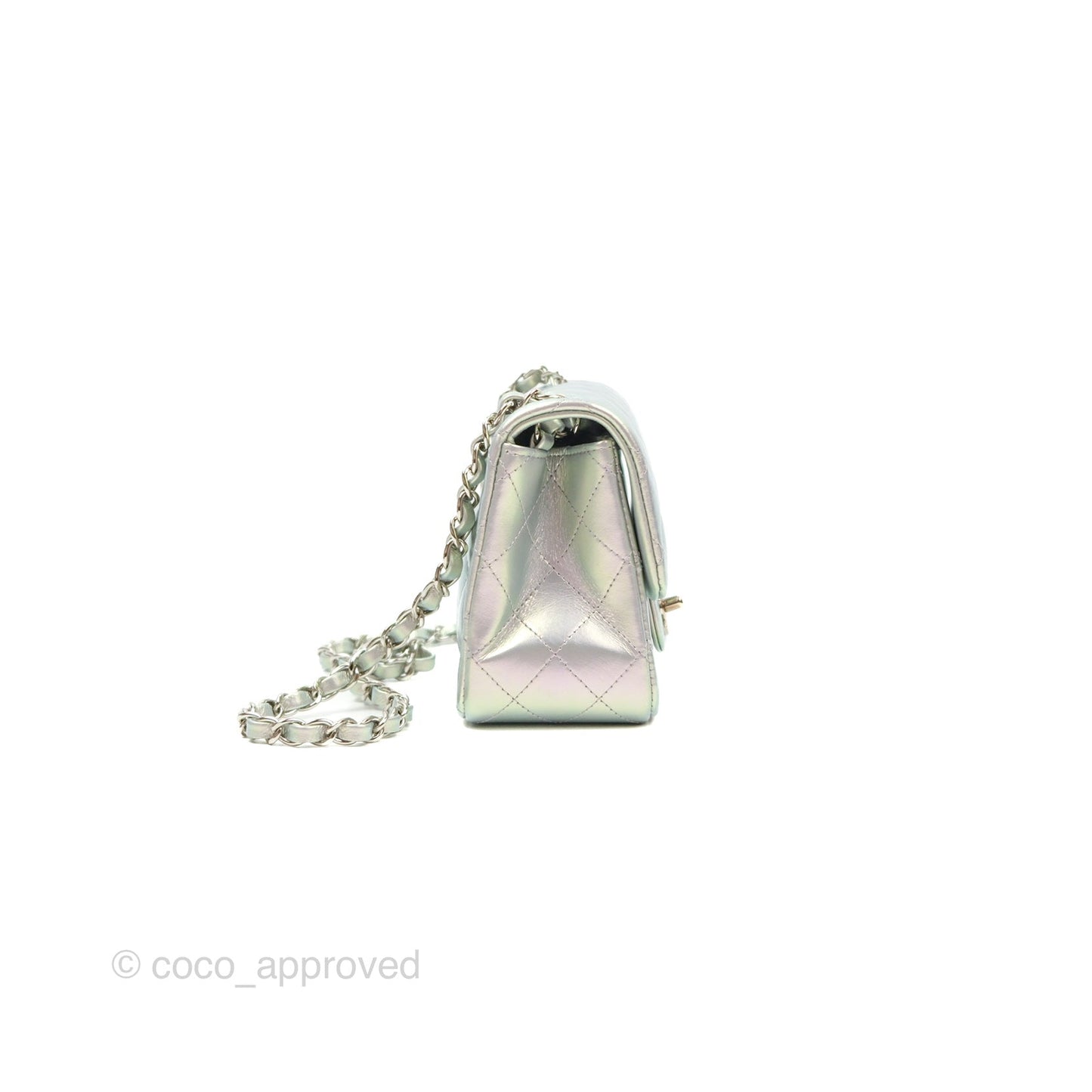 Chanel Mini Square Quilted Iridescent Lilac Silver Hardware 21K
