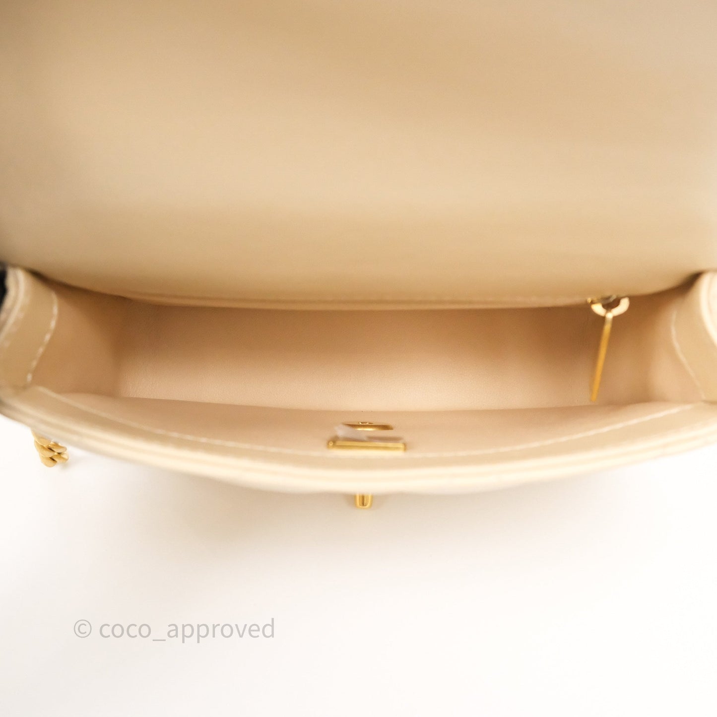 Chanel Sweetheart Mini Flap Beige Shiny Lambskin Aged Gold Hardware
