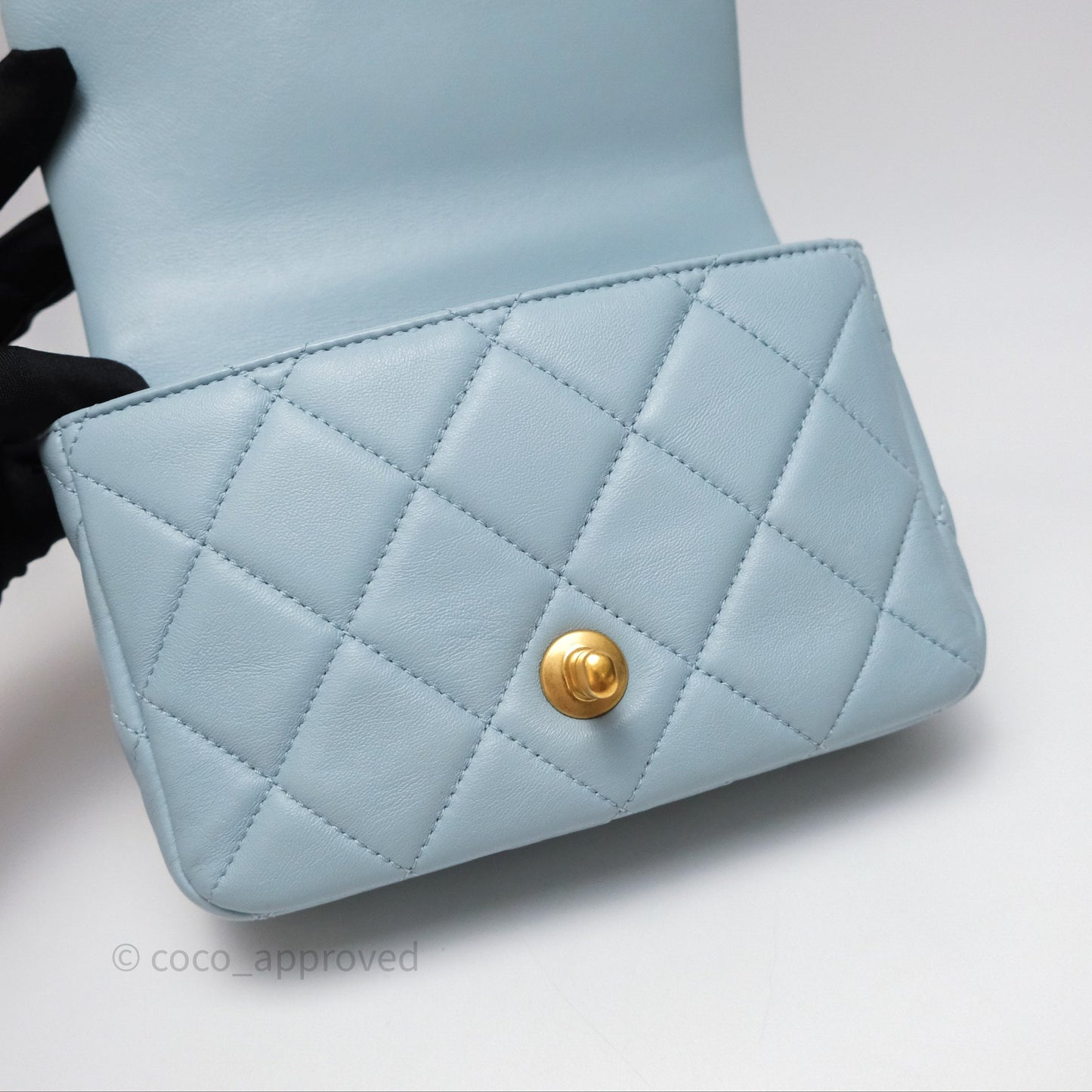 Chanel Quilted Enamel Pending CC Mini Square Flap Baby Blue Lambskin 22P