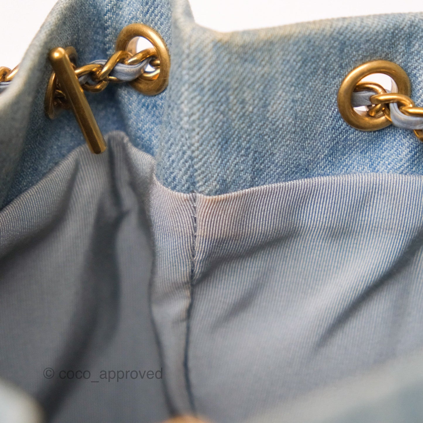 Chanel Drawstring Bucket Bag Denim Blue Aged Gold Hardware
