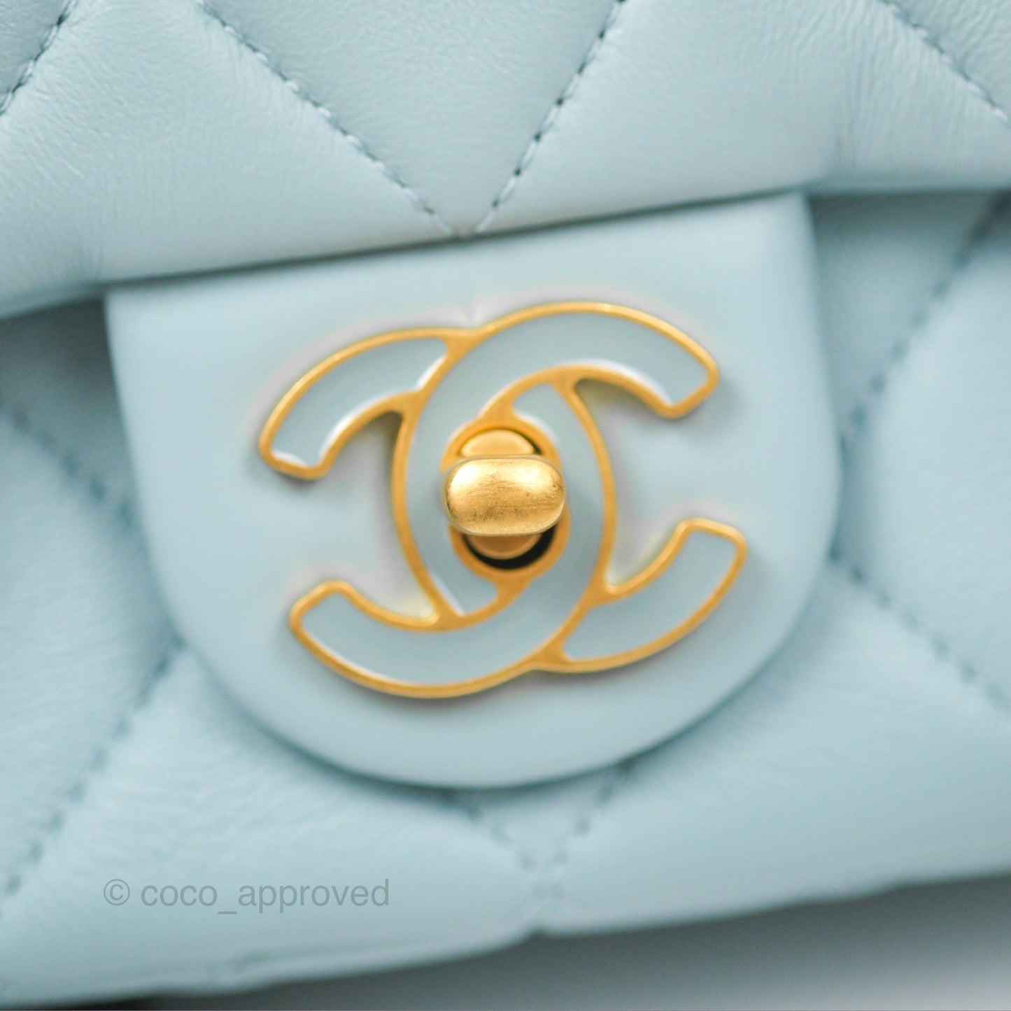 Chanel Quilted Enamel Pending CC Mini Square Flap Baby Blue Lambskin 22P