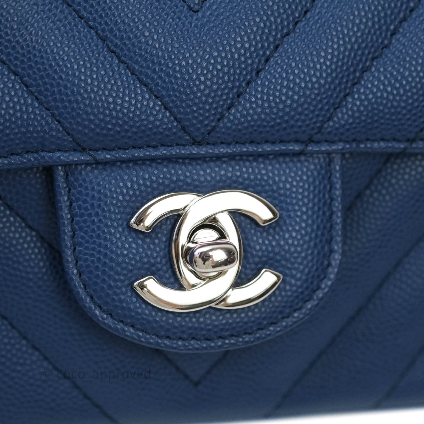 Chanel Mini Rectangular Chevron Caviar Blue Silver Hardware