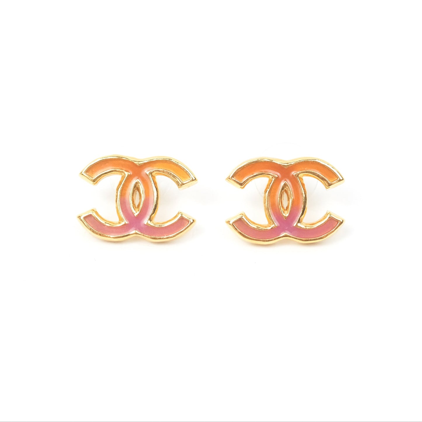 Chanel CC Orange/Pink Earrings Gold Tone 23C