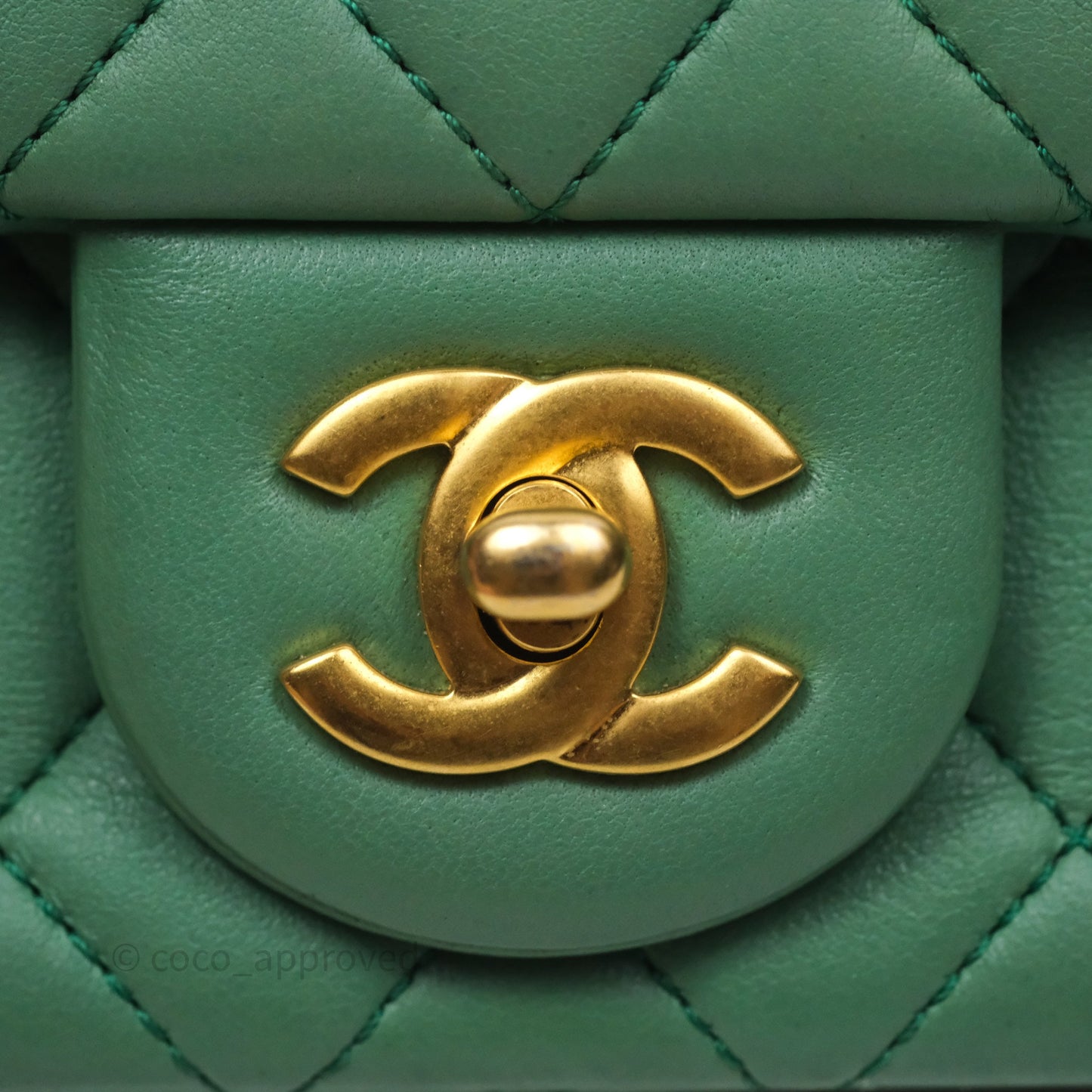 Chanel Pearl Crush Mini Square Quilted Green Lambskin Aged Gold Hardware