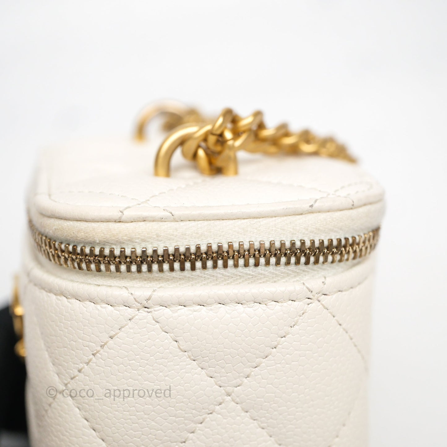 Chanel Heart Crush Mini Vanity With Chain White Caviar Aged Gold Hardware
