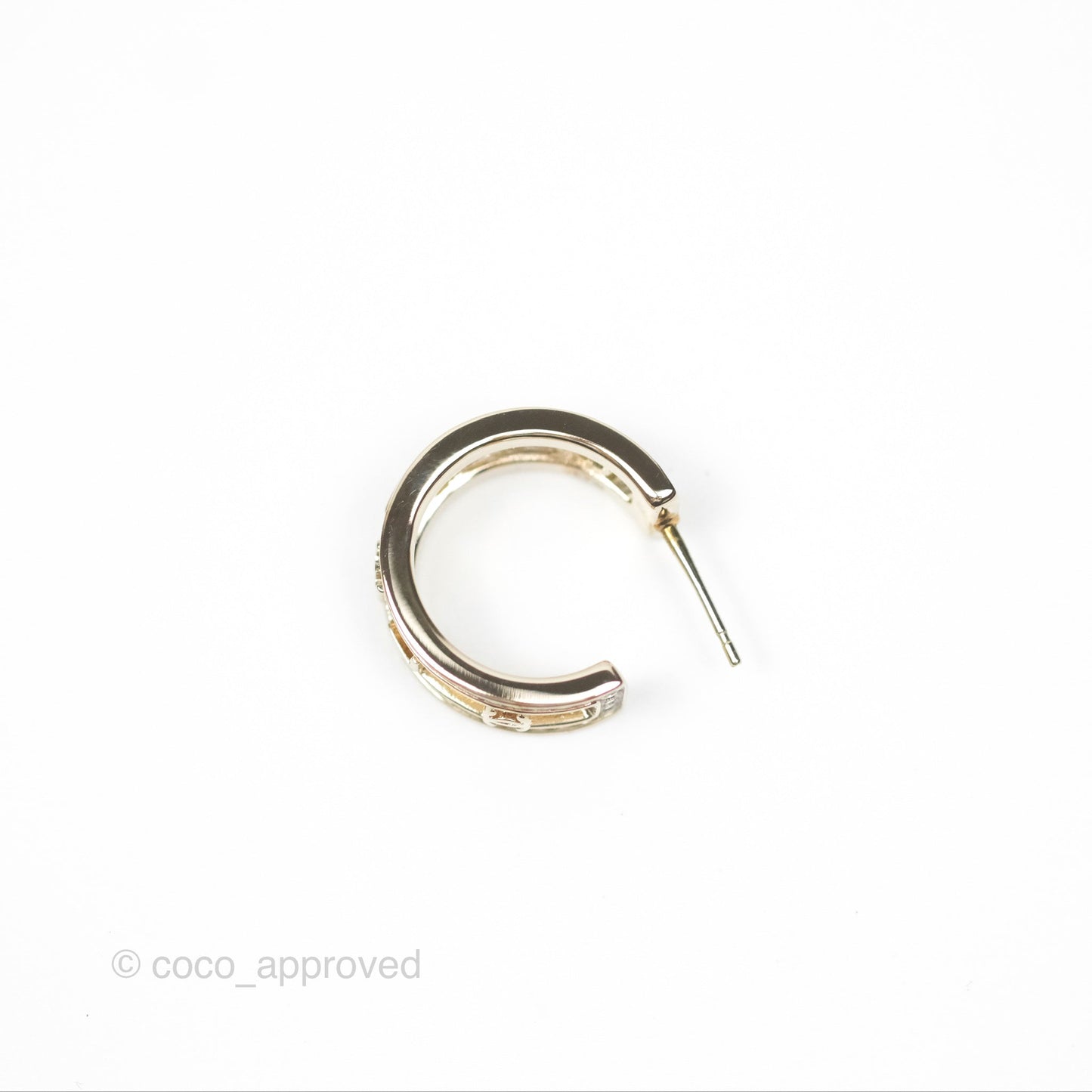 Chanel Logo Crystal Hoop Earrings Gold Hardware 21V