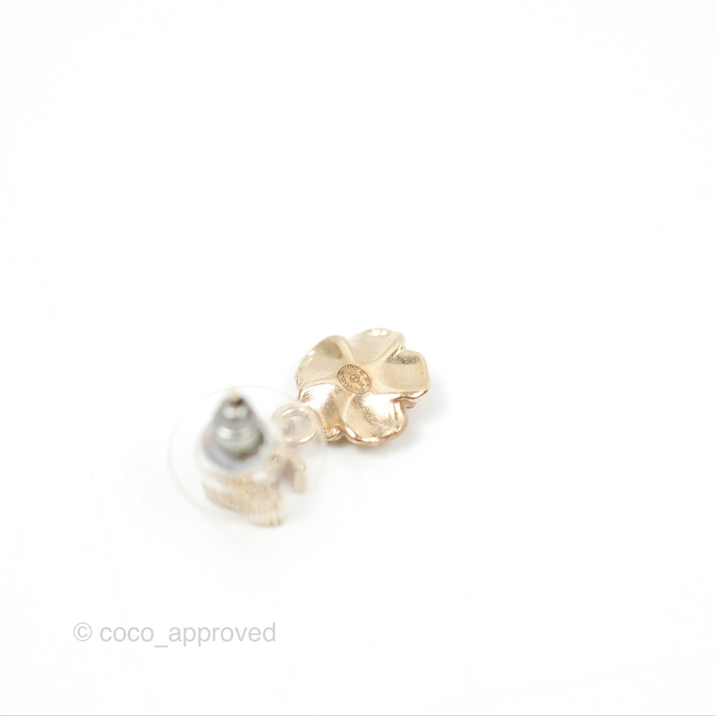 Chanel CC Camellia Drop Earrings Gold Tone 13C