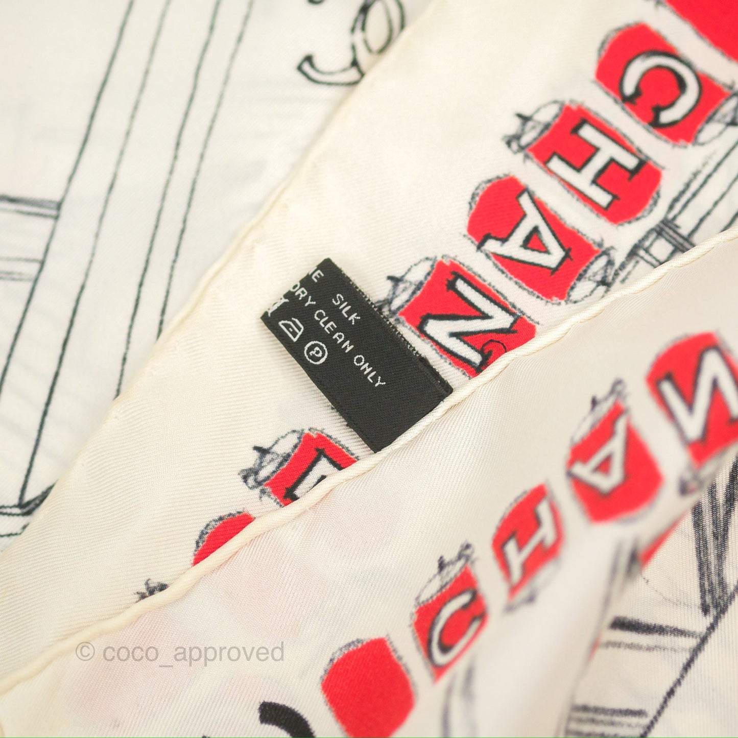 Chanel Square Silk Scarf Ivory/ Black/ Red