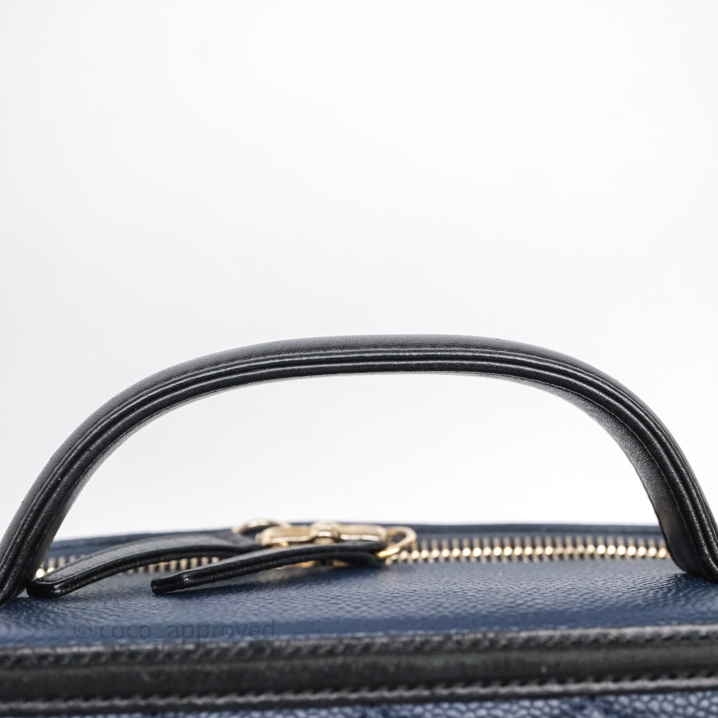 Chanel Quilted Large CC Filigree Vanity Case Navy Black Caviar Aged Gold Hardware