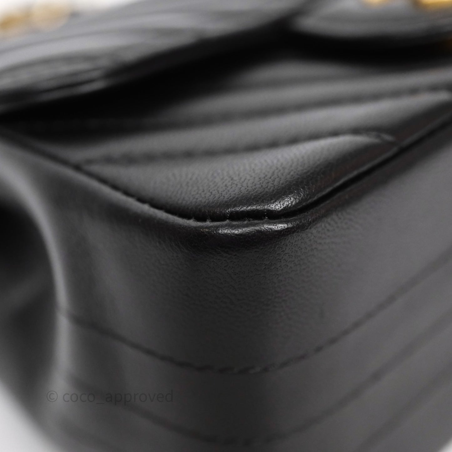 Chanel Mini Square Flap Chevron Black Lambskin Aged Gold Hardware