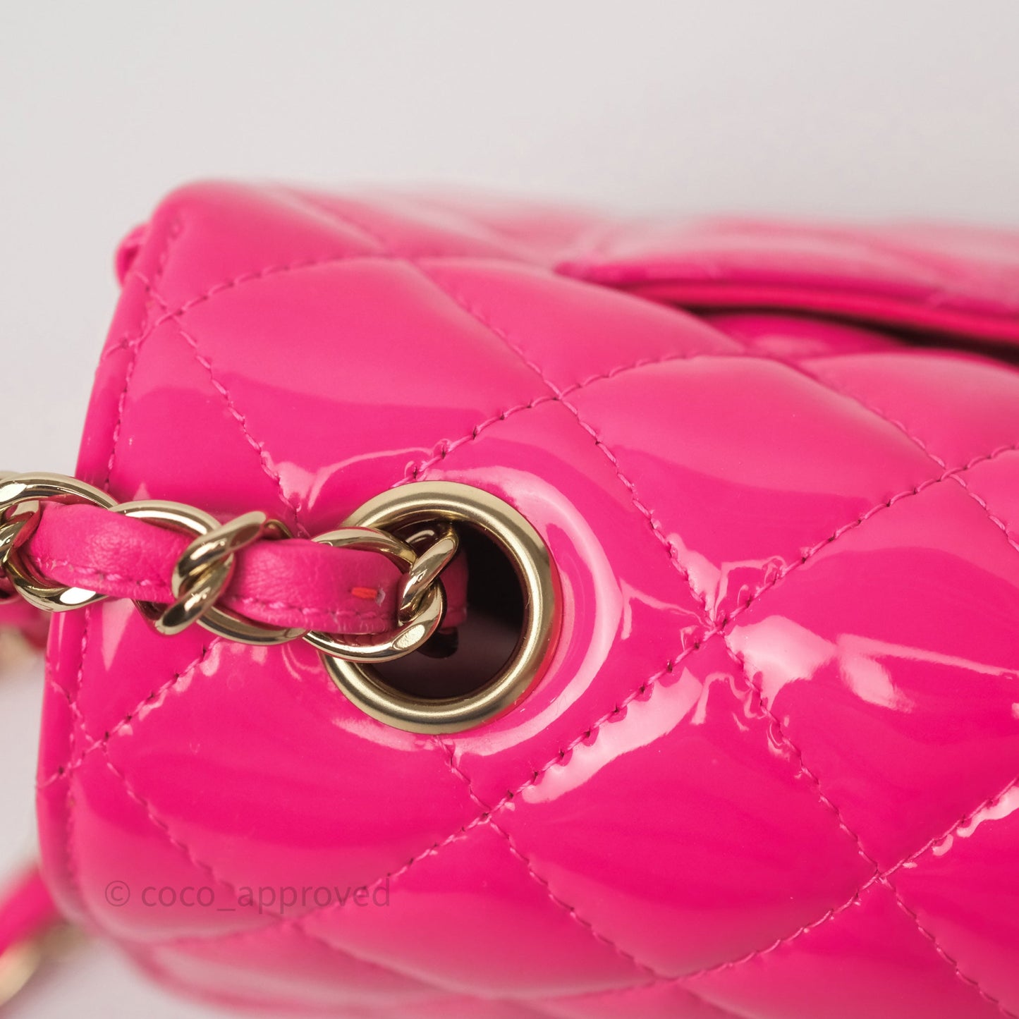 Chanel Quilted Mini Rectangular Flap Neo Pink Patent Gold Hardware