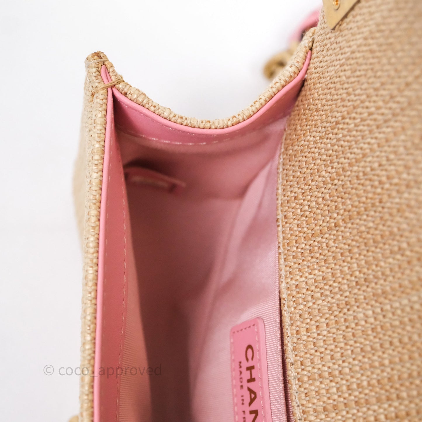 Chanel Small Boy Chevron Raffia Metallic Pink Aged Gold Hardware