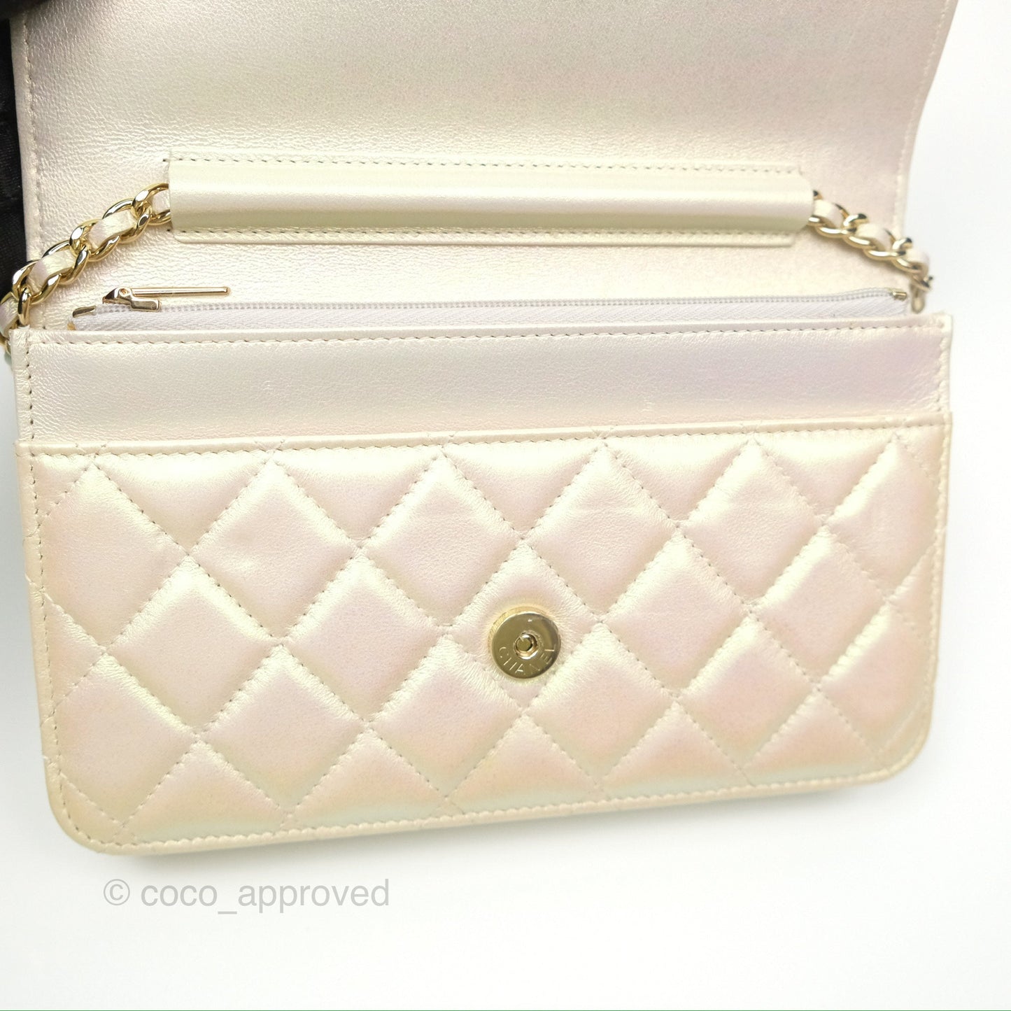 Chanel Quilted Wallet on Chain WOC Iridescent Ivory Gold Hardware 20A