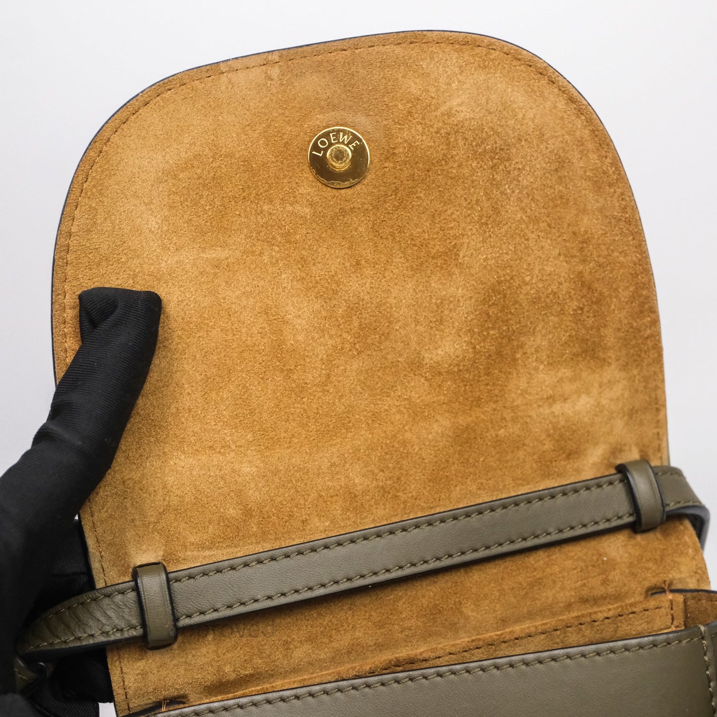 Loewe Mini Gate Dual Bag Soft Calfskin & Jacquard Strap Autumn Green