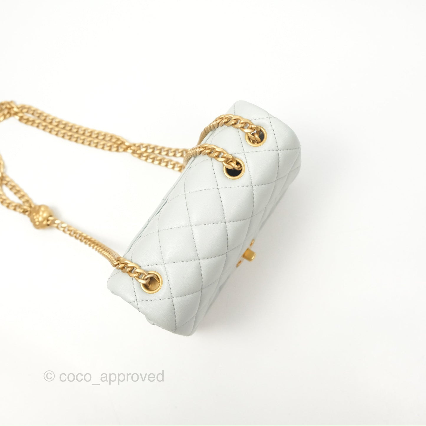 Chanel Quilted Mini Square Flap with Camellia Adjustable Chain Blue Clair Lambskin 23S