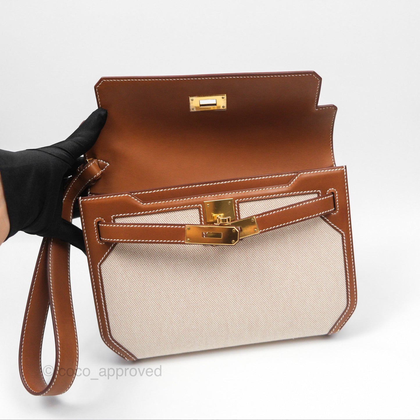 Hermès Kelly Depeches 25 Pouch Ecru-beige 14 Toile H/ Fauve 34 Barenia Gold Hardware