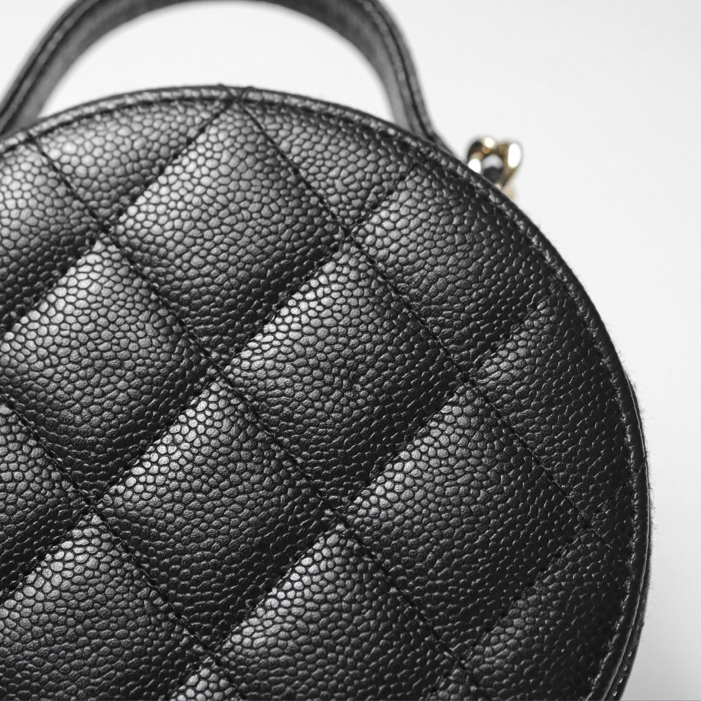 Chanel Mini Round Vanity Bag Handle With Care Black Caviar 22C