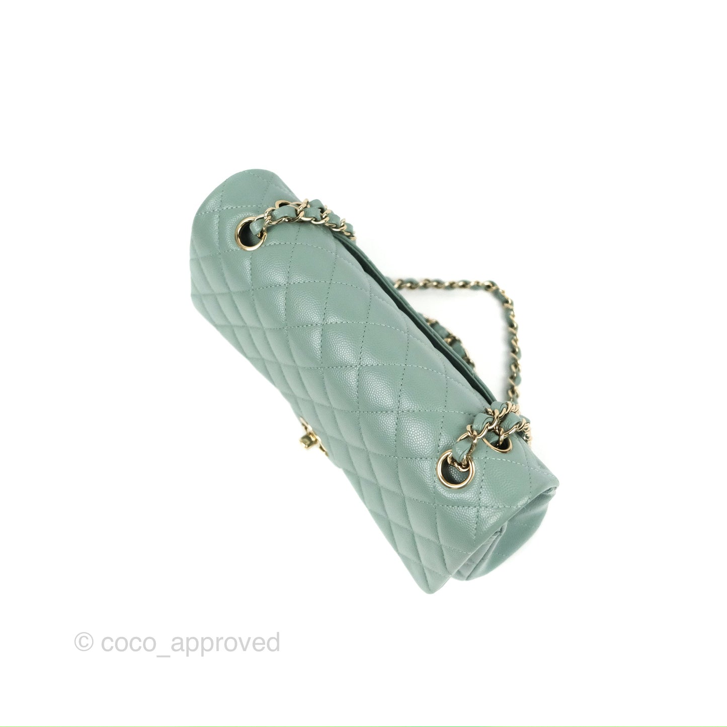 Chanel Classic M/L Medium Flap Quilted Tiffany Green Caviar Gold Hardware