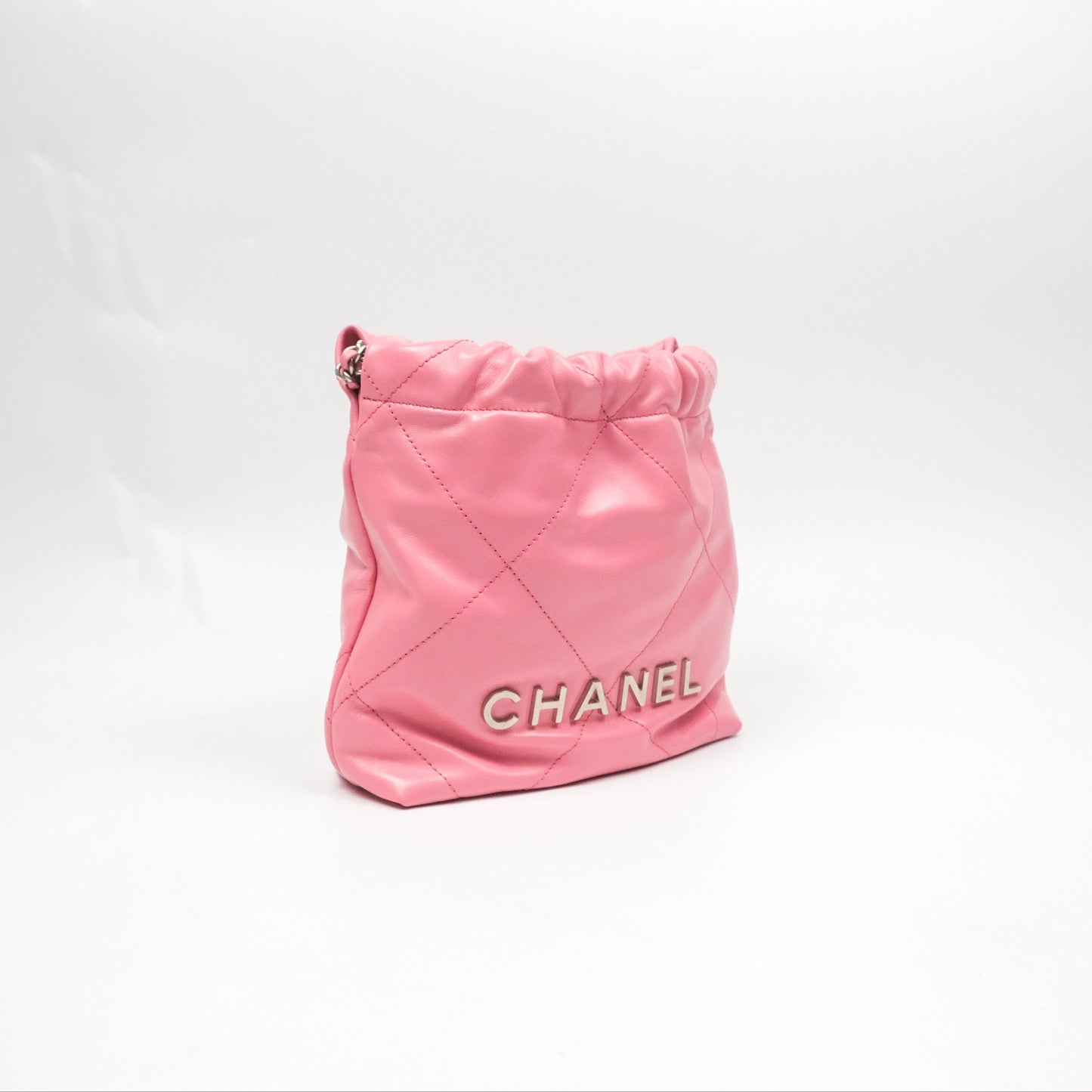 Chanel 22 Mini Bag Pink Crumpled Calfskin Aged Silver Hardware