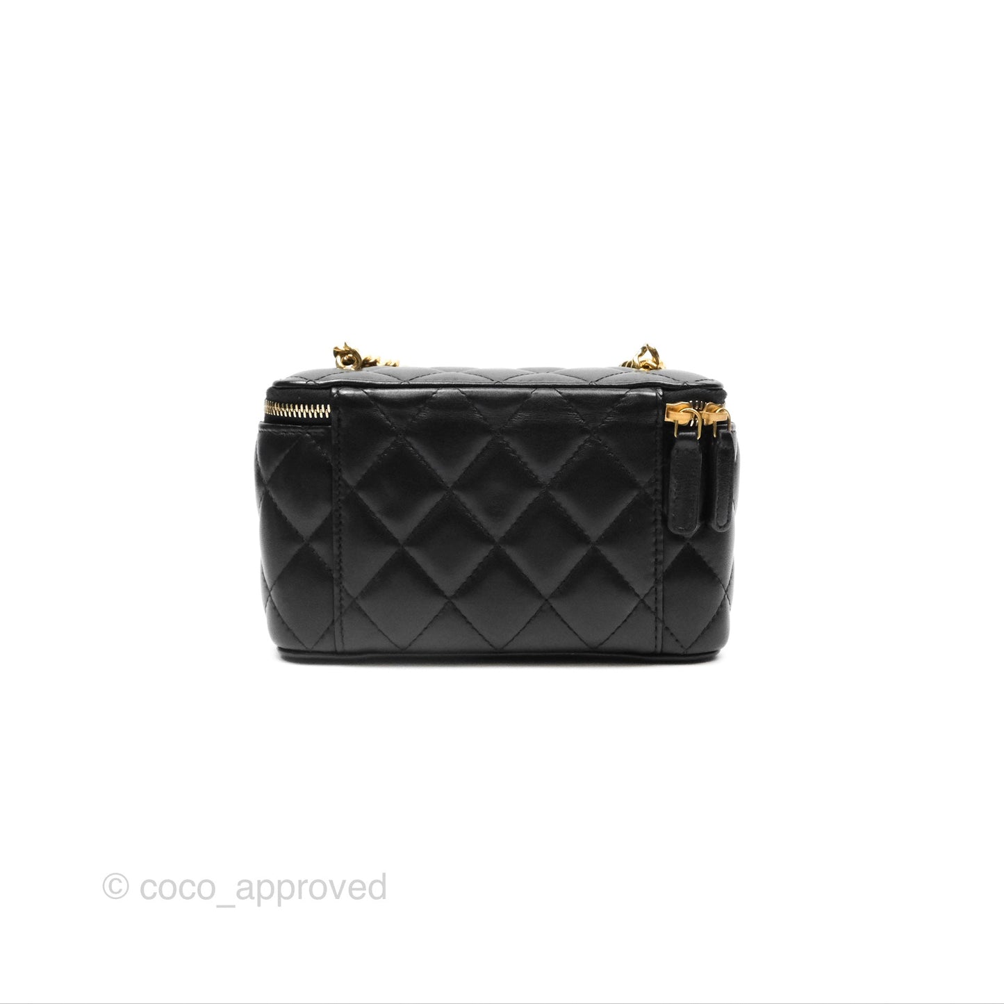Chanel Vanity Rectangular with Pearl Resin Chain Black Lambskin Gold Hardware