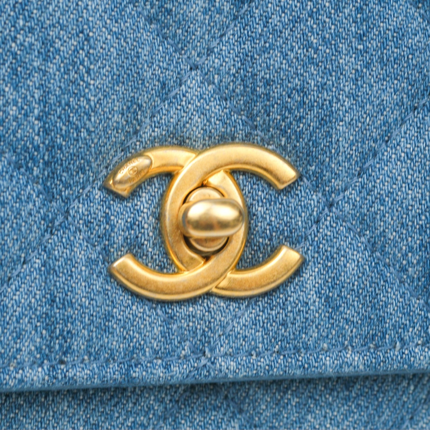 Chanel Quilted Pearl Crush Wallet on Chain WOC Denim Aged Gold Hardware