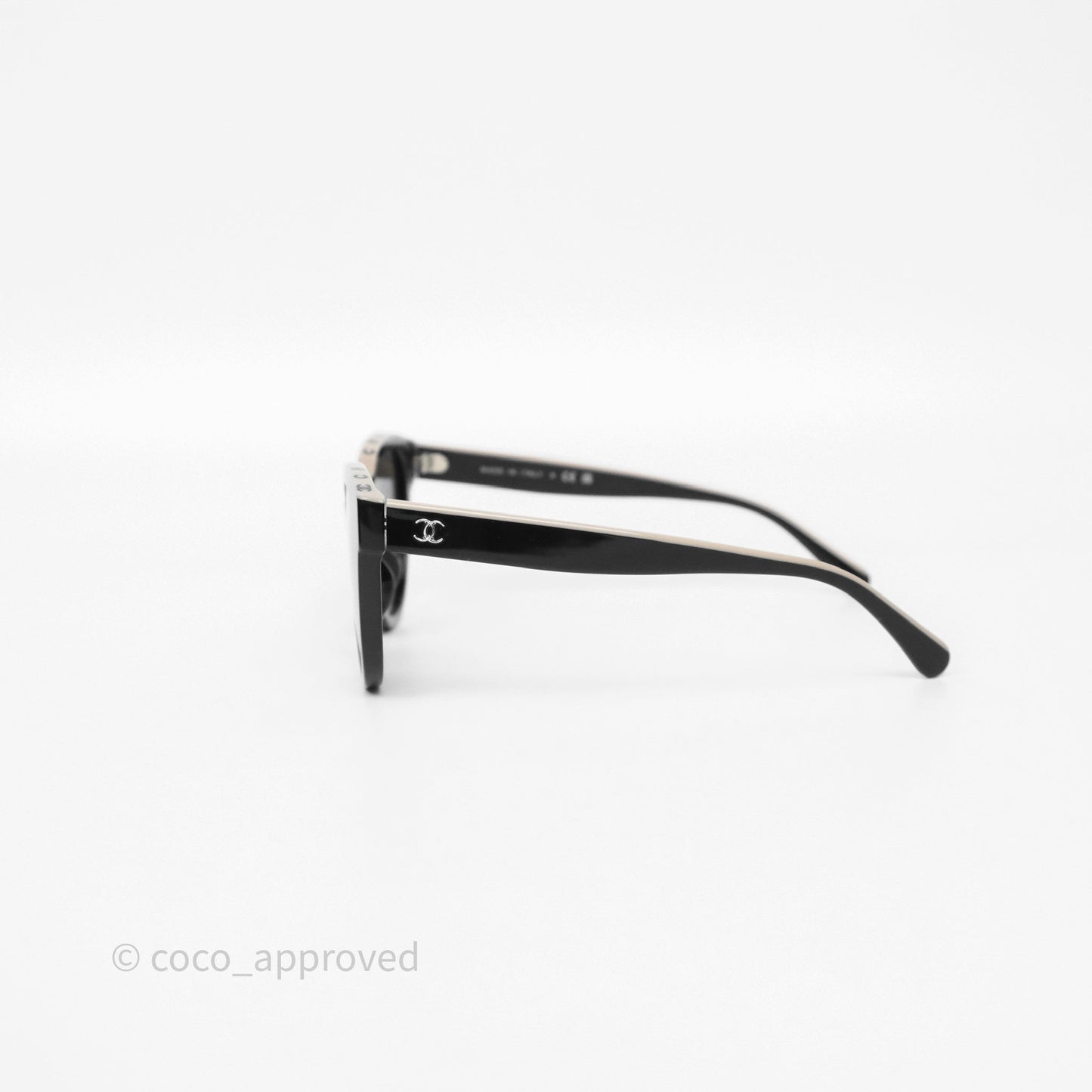 Chanel Logo Butterfly Sunglasses Black Beige Acetate