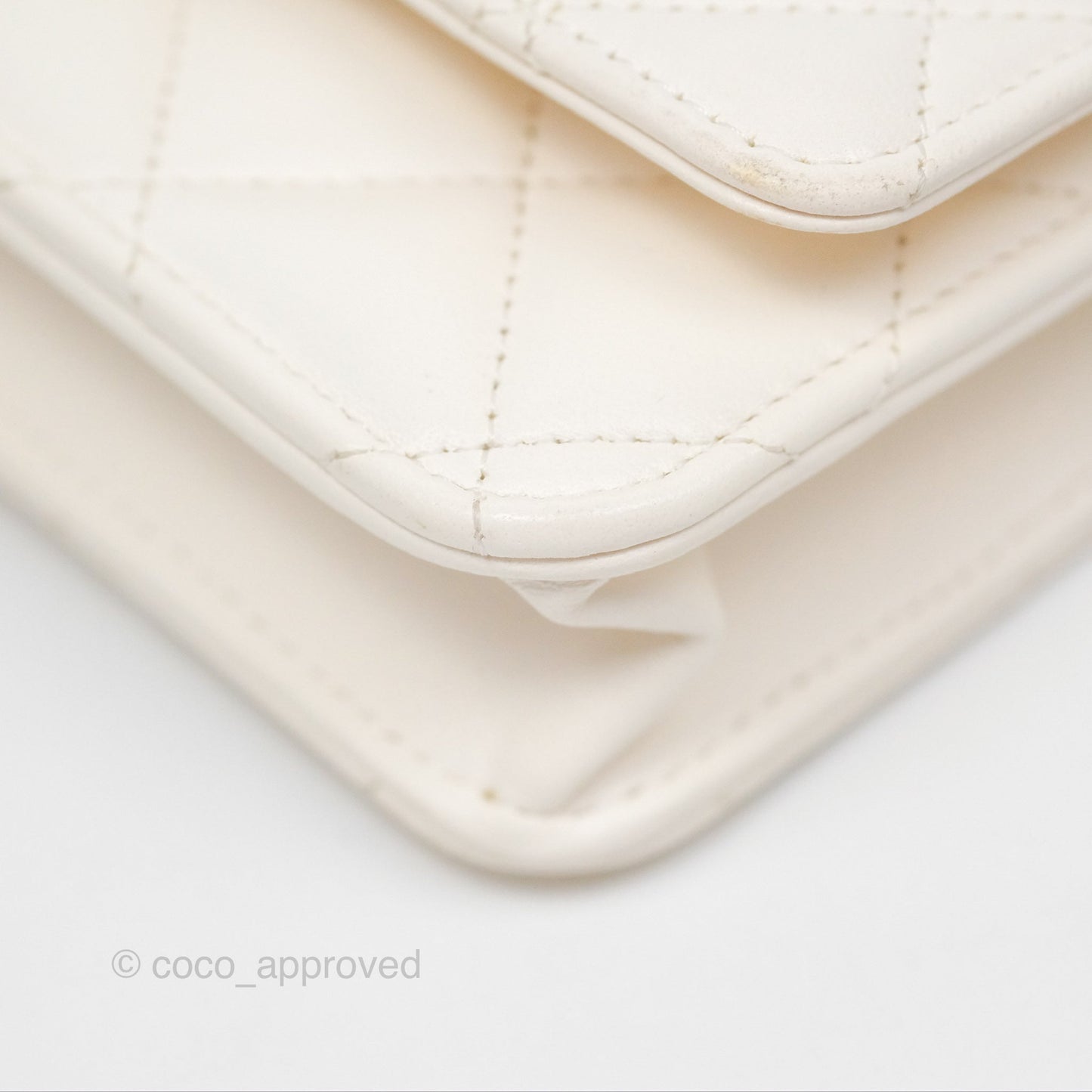 Chanel Quilted Wallet on Chain WOC Coco Heart Chain White Lambskin Aged Gold Hardware 22K