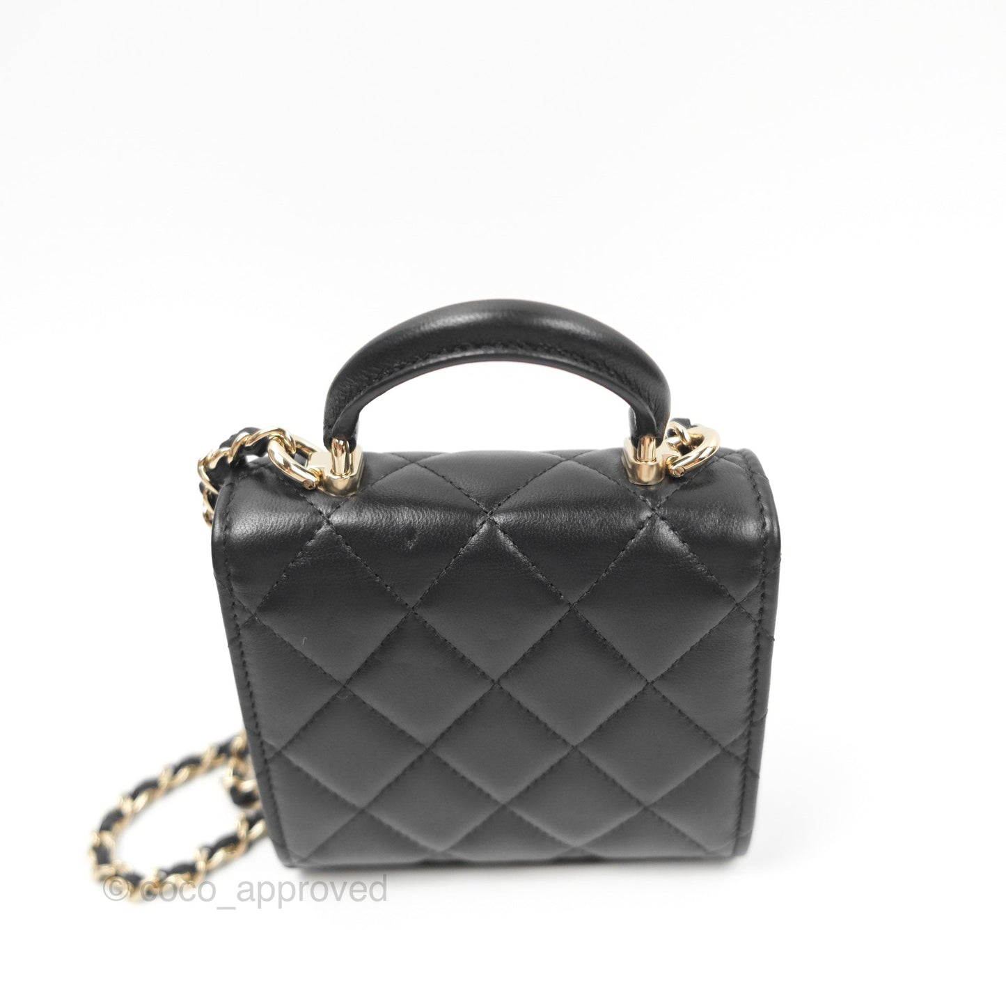 Chanel Mini Handle Clutch With Chain Black Lambskin Gold Hardware
