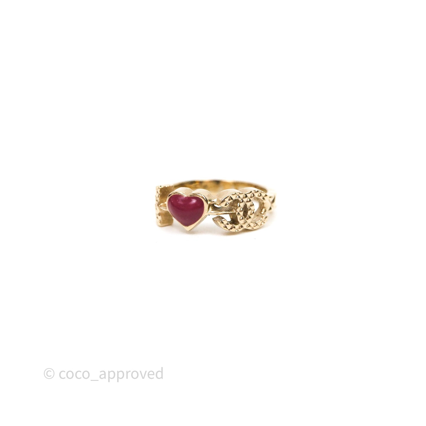 Chanel I Heart CC Logo Ring Gold Tone 17P