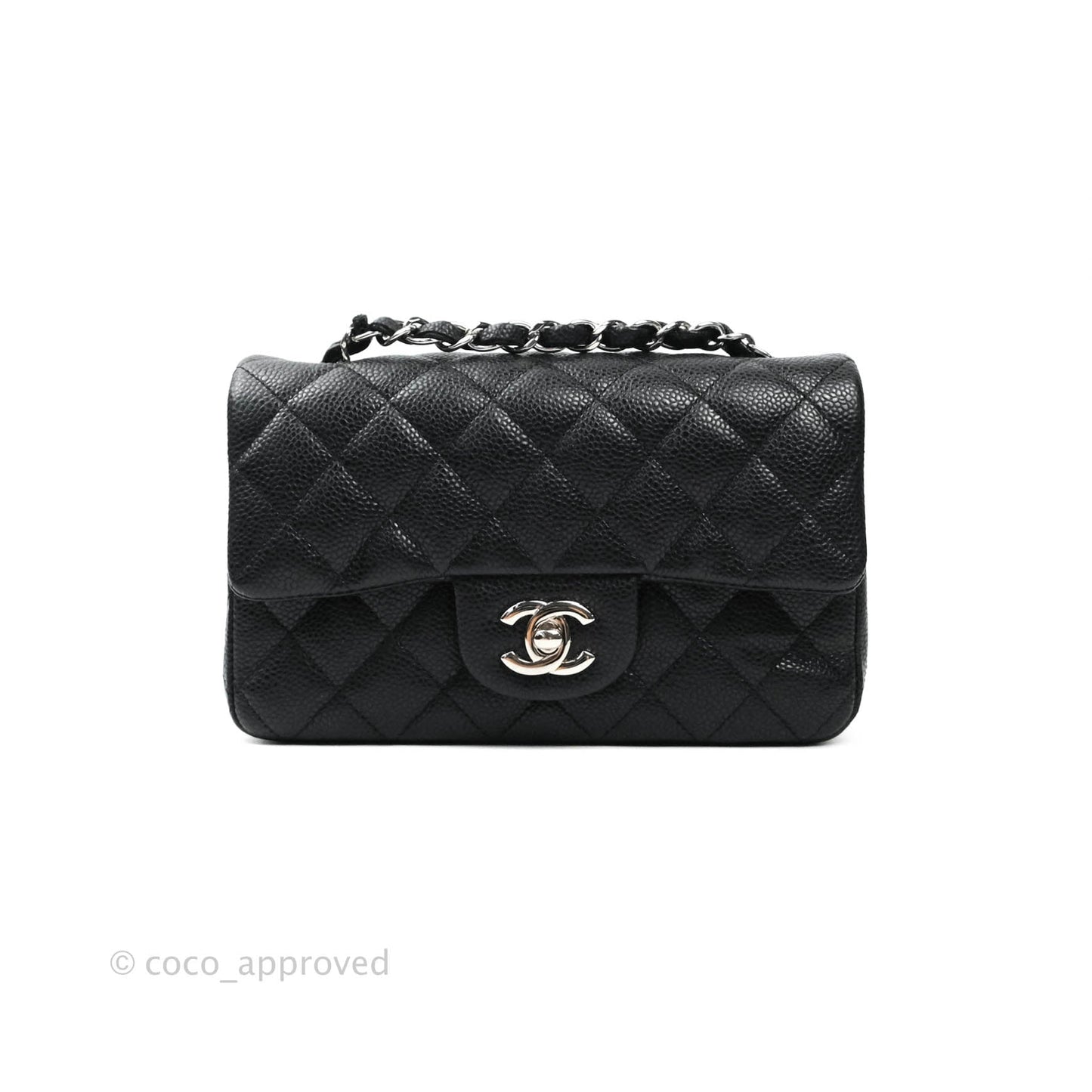 Chanel Classic Quilted Mini Rectangular Flap Black Caviar Silver Hardware