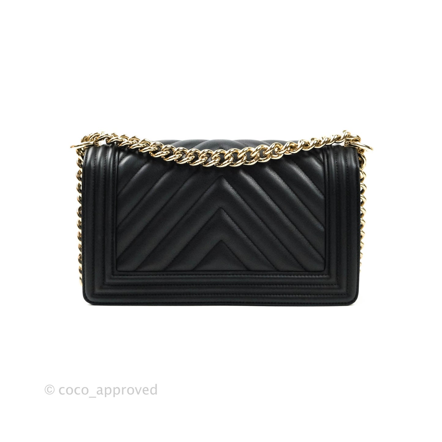 Chanel Chevron Medium Boy Bag Black Calfskin Gold Hardware
